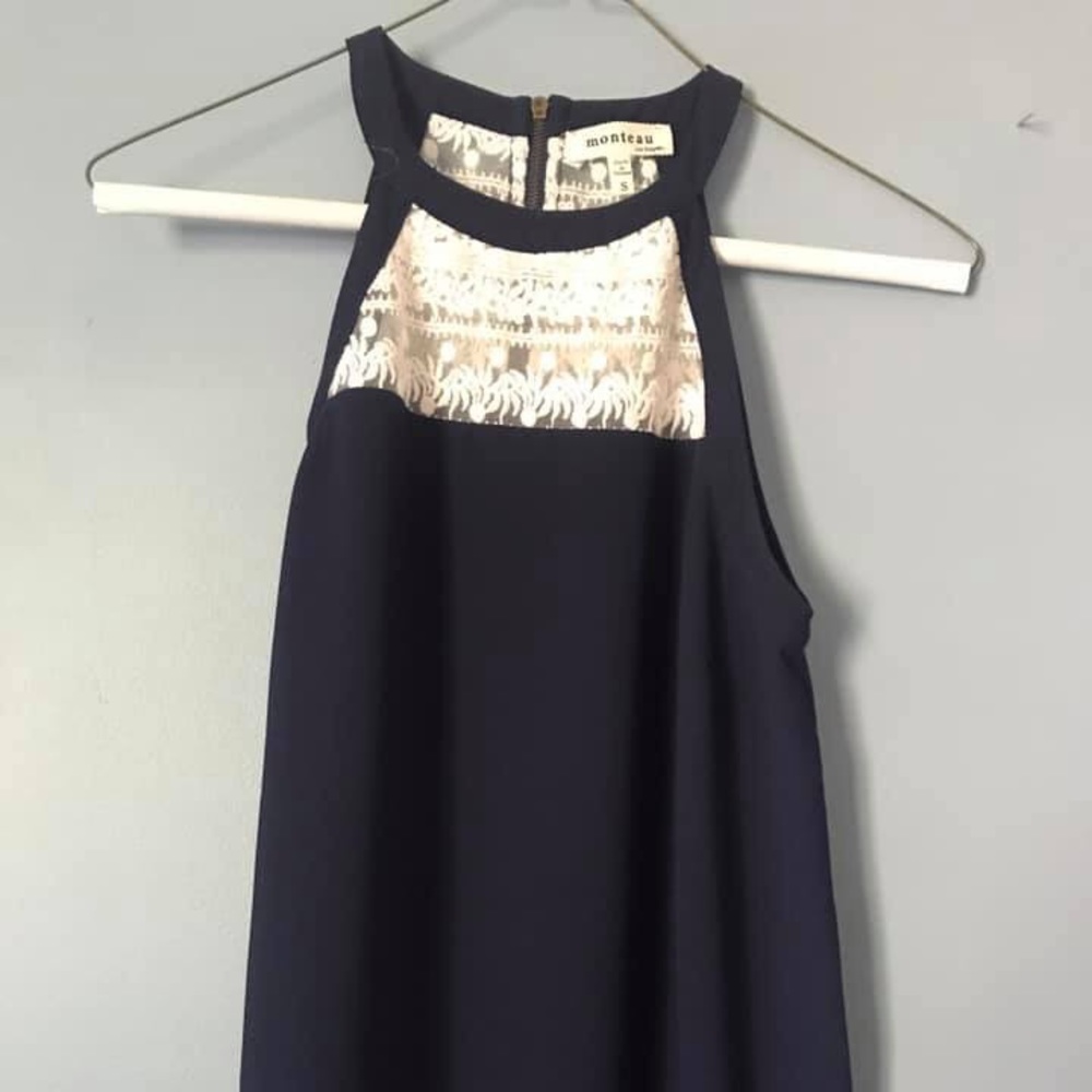 Navy high neck top